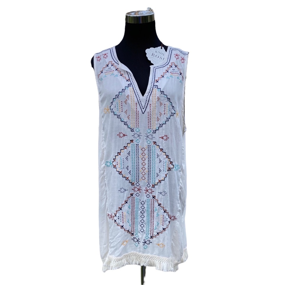 New Knox Rose Womens Sleeveless Top XXL Embroidered with Fringe Trim